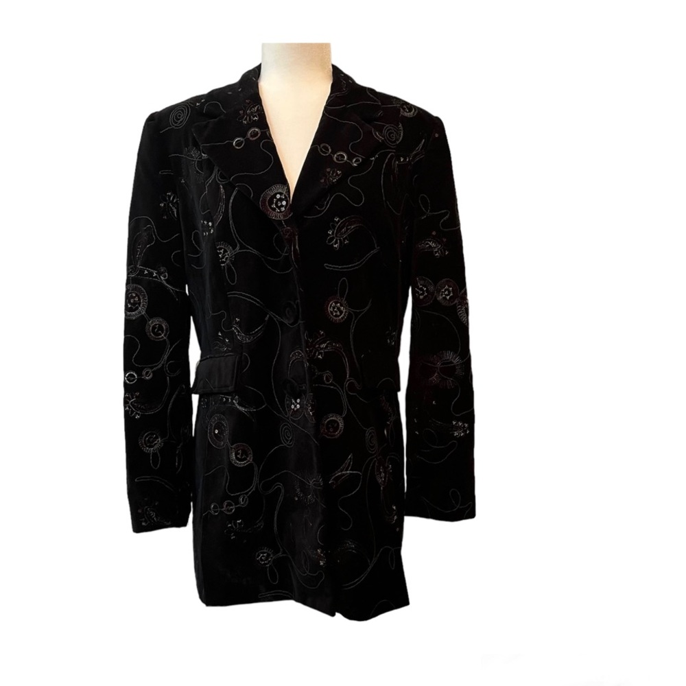 NWT BOHO CHIC 100% Silk Black  Embroidered Velvet/ Blazer/Jacket/Coat Sz 14